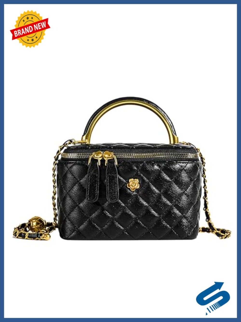 Quilted Mini Box Bag Gold Chain PU Leather Crossbody Shoulder Purse